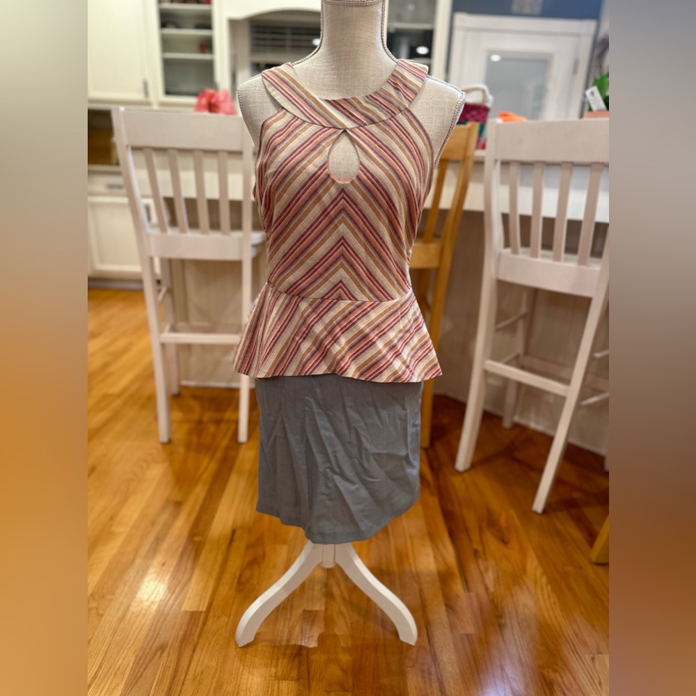 DejaVu linen coral striped smocked open back dress